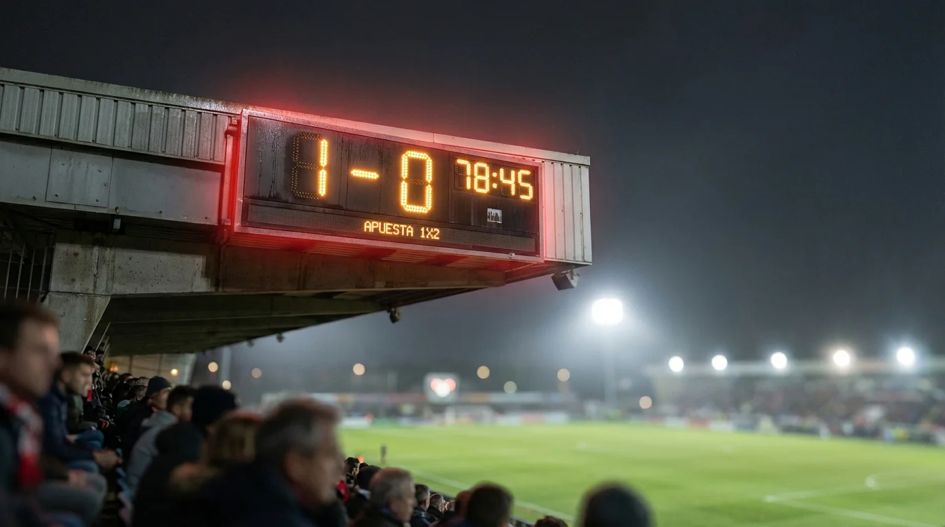 Marcador electrónico de estadio mostrando resultado parcial de un partido de fútbol argentino